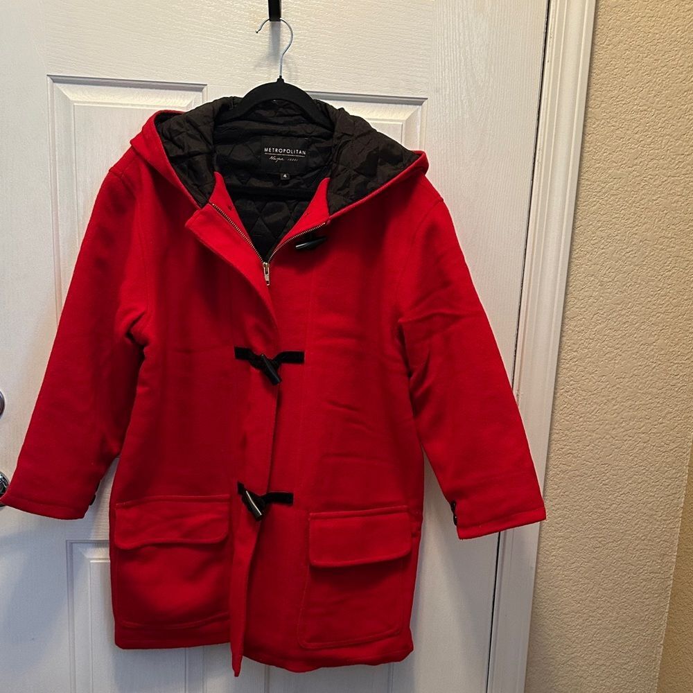 Red Toggle Women's Wool Blend Trench Coat (with zipper) fully lined.